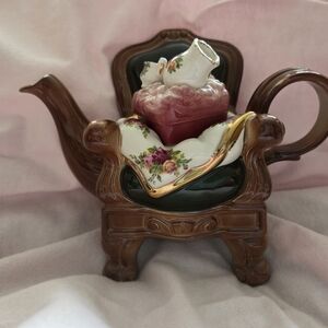 Royal Albert Brown and Gold Teapot with Floral Design